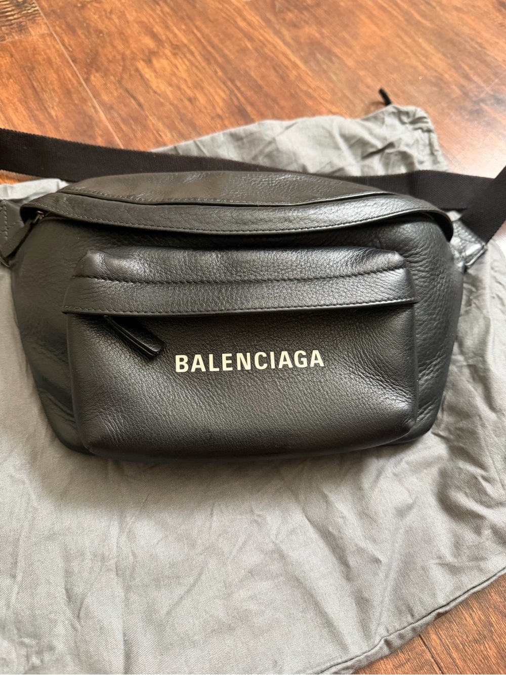 Balenciaga Black Leather Logo Belt Bag